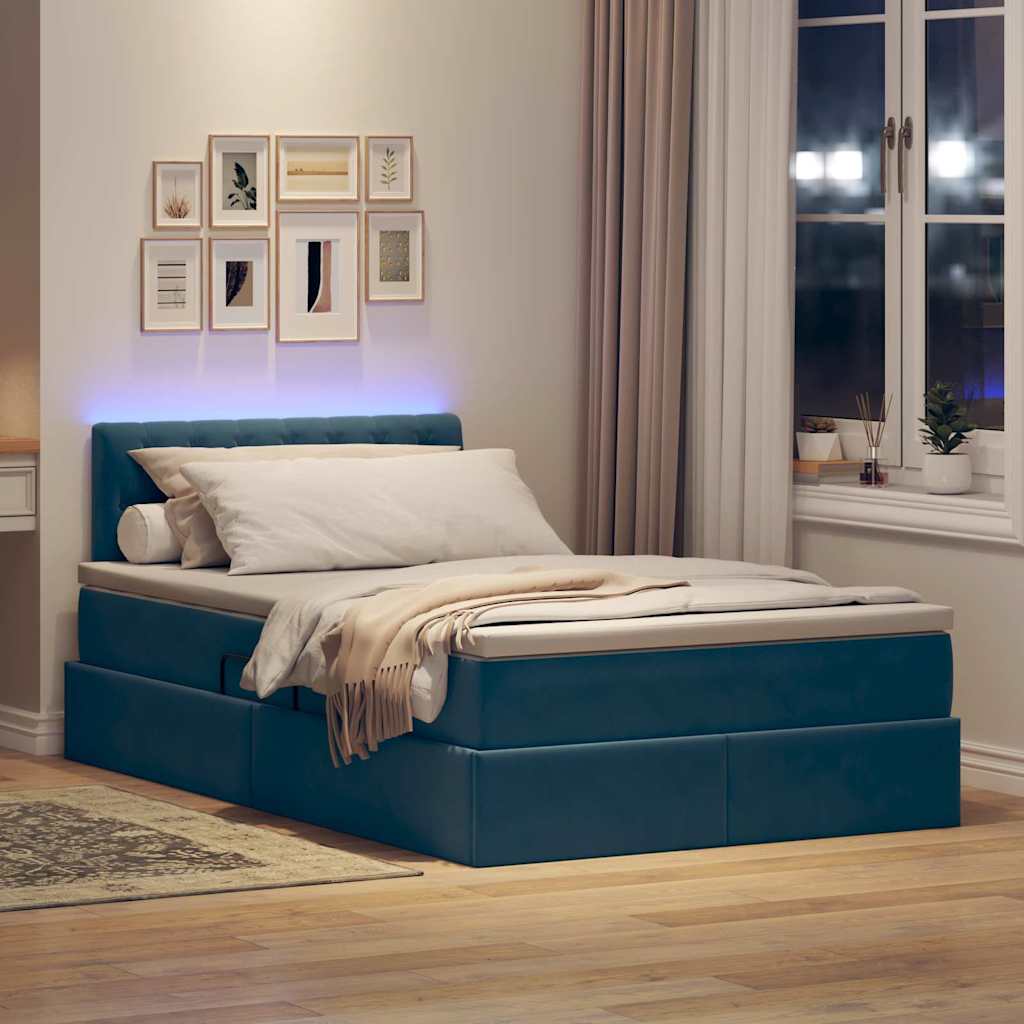 Letto con luci a strisce a LED Blu Scuro 120 x 200 cm Velluto