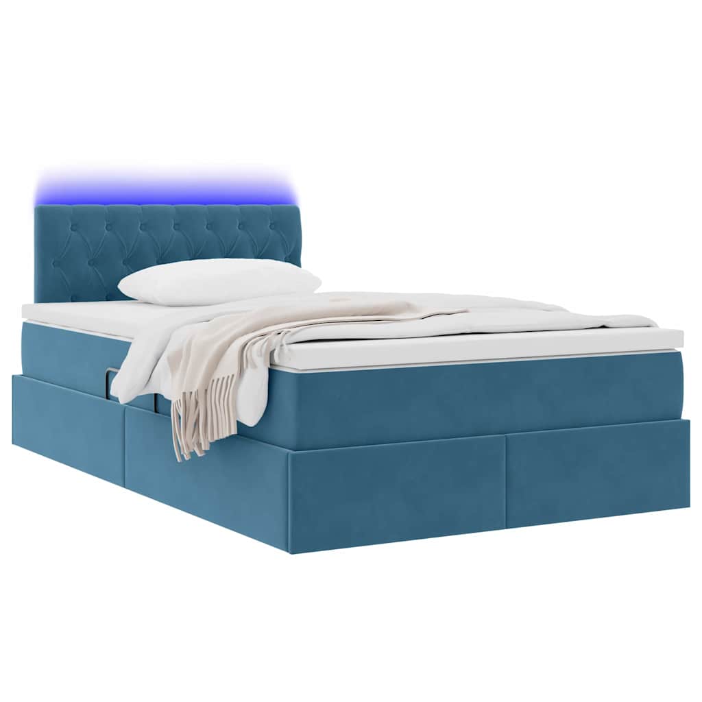 Letto con luci a strisce a LED Blu Scuro 120 x 200 cm Velluto