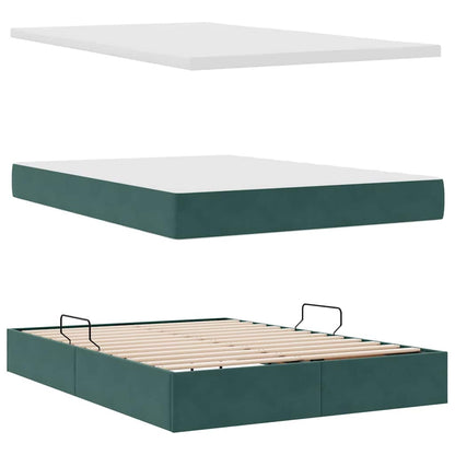 Letto con luci a strisce a LED Verde Scuro 140 x 190 cm Velluto
