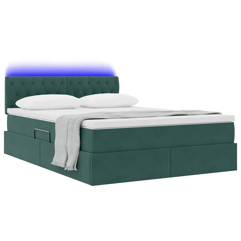 Letto con luci a strisce a LED Verde Scuro 140 x 190 cm Velluto