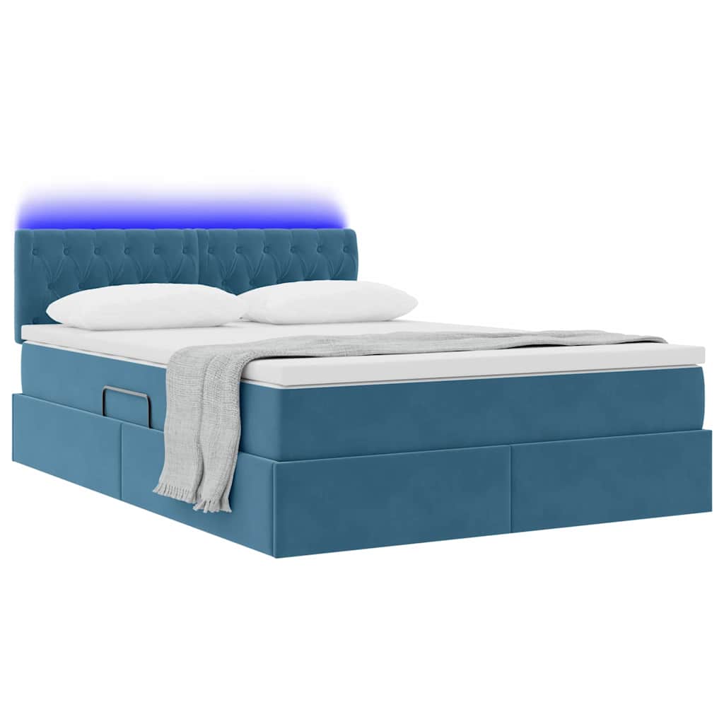Letto con contenitore e LED Blu Scuro 140 x 190 cm Velluto