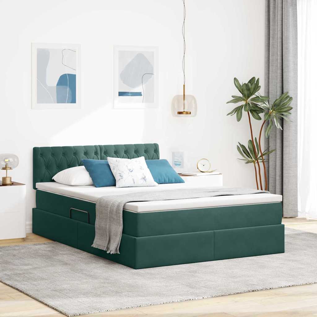 Letto con luci a strisce a LED Verde Scuro 140 x 200 cm Velluto