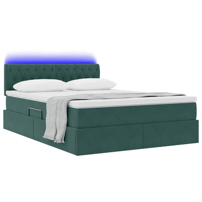 Letto con luci a strisce a LED Verde Scuro 140 x 200 cm Velluto