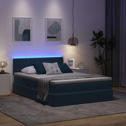 Letto con luci a strisce a LED Blu Scuro 140 x 200 cm Velluto