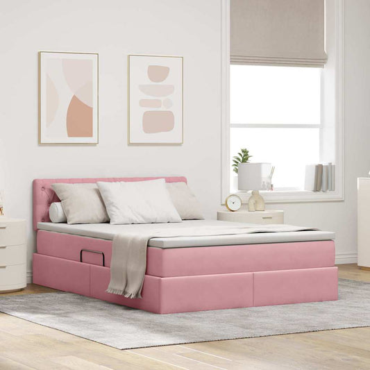 Letto con luci a strisce a LED Rosa 140 x 200 cm Velluto