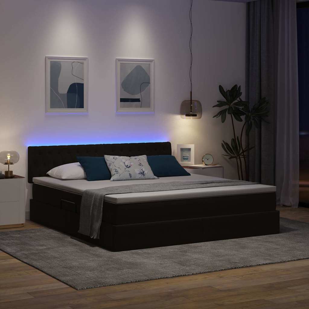 Letto con luci a strisce a LED Nero 180 x 200 cm Velluto