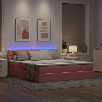 Letto con contenitore LED e materasso Rosa 180 x 200 cm Velluto | homemem39