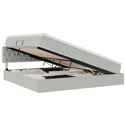 Letto con contenitore e LED Grigio chiaro 200 x 200 cm Velluto