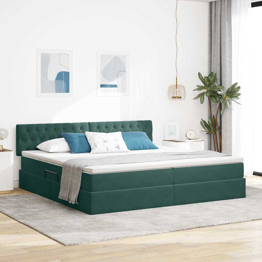 Letto con contenitore LED e materasso Verde Scuro 200 x 200 cm | homemem39