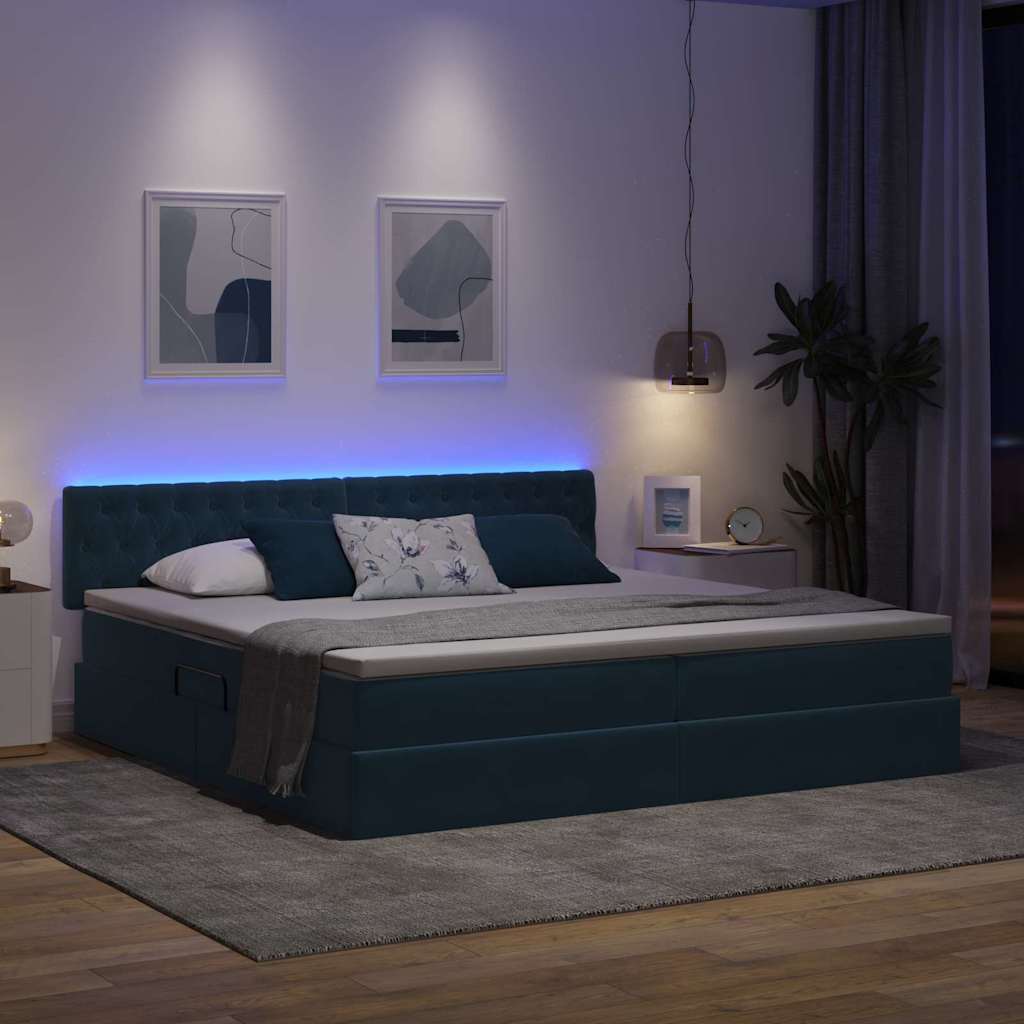 Letto con contenitore LED e materasso Blu Scuro 200 x 200 cm | homemem39