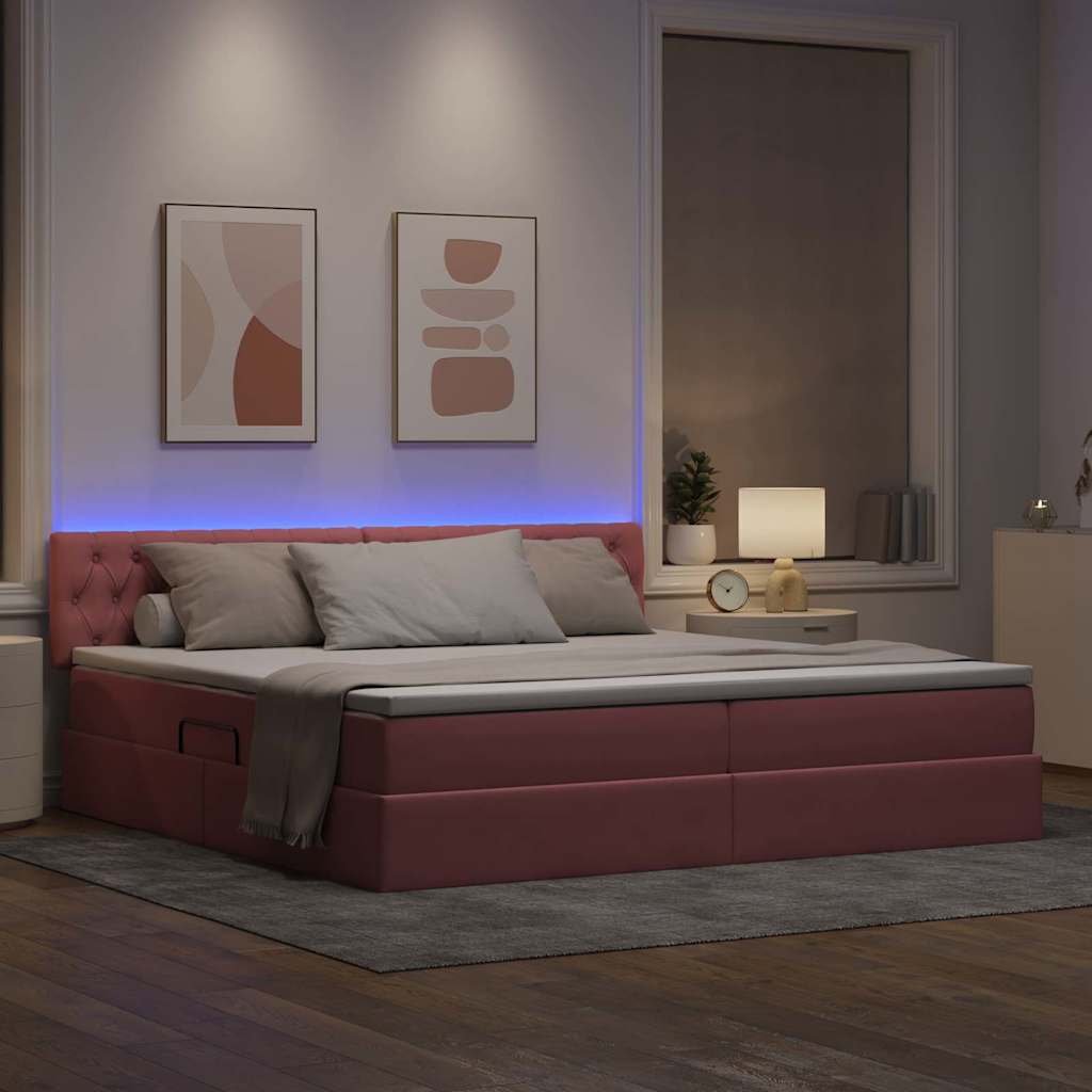 Letto con luci a strisce a LED Rosa 200 x 200 cm Velluto