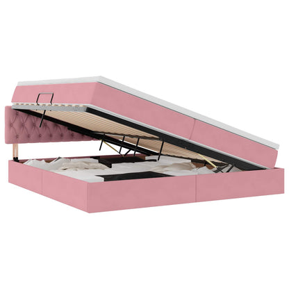 Letto con contenitore LED e materasso Rosa 200 x 200 cm Velluto | homemem39