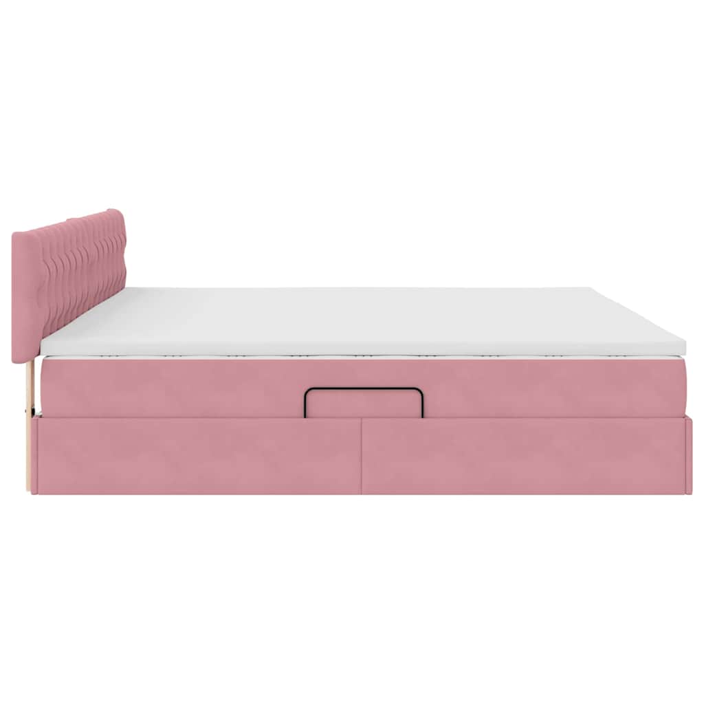 Letto con luci a strisce a LED Rosa 200 x 200 cm Velluto