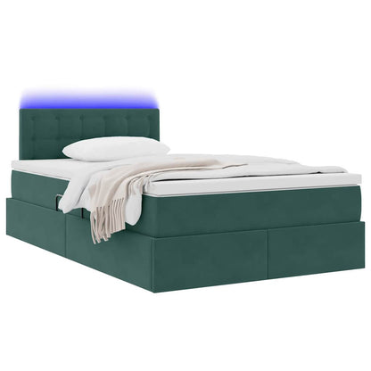 Letto con luci a strisce a LED Verde Scuro 120 x 200 cm Velluto