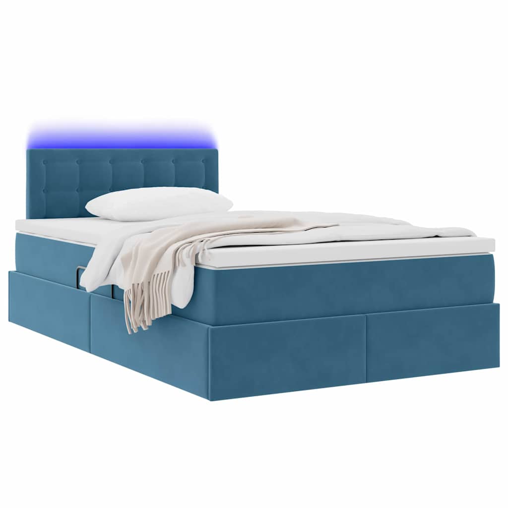 Letto con luci a strisce a LED Blu Scuro 120 x 200 cm Velluto