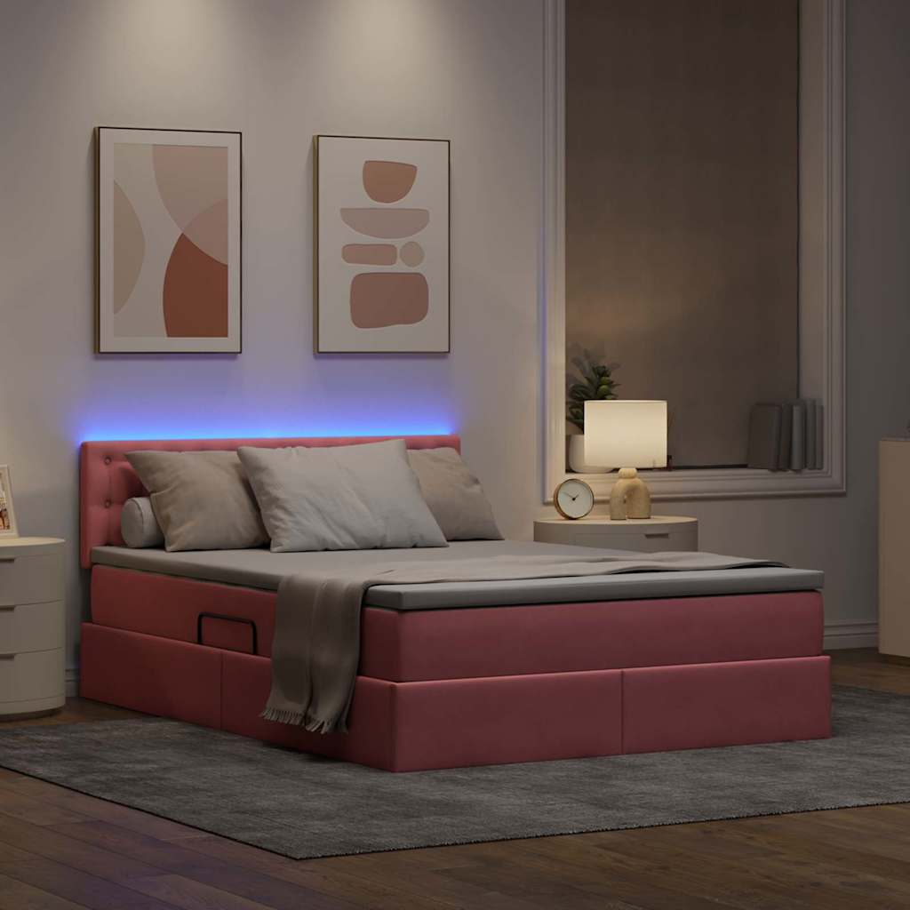 Letto con luci a strisce a LED Rosa 140 x 190 cm Velluto