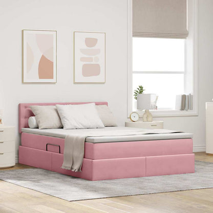 Letto con luci a strisce a LED Rosa 140 x 190 cm Velluto