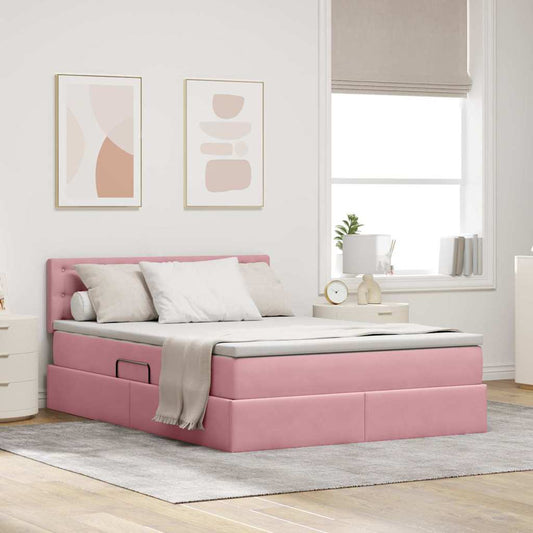 Letto con luci a strisce a LED Rosa 140 x 190 cm Velluto