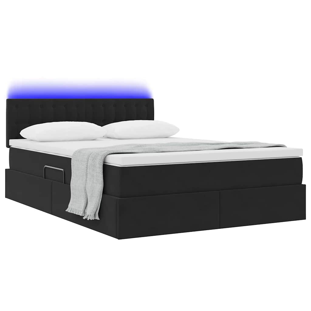 Letto con luci a strisce a LED Nero 140 x 200 cm Velluto