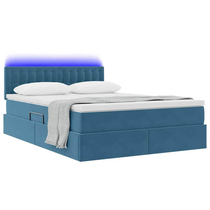 Letto con luci a strisce a LED Blu Scuro 140 x 200 cm Velluto
