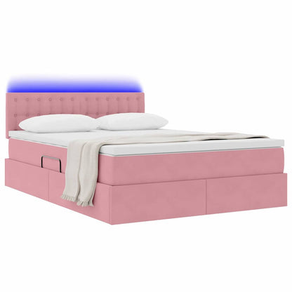 Letto con luci a strisce a LED Rosa 140 x 200 cm Velluto