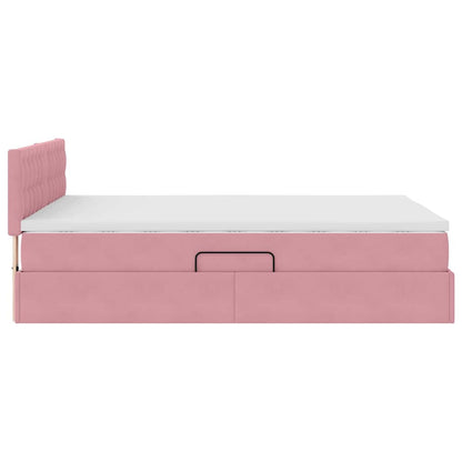 Letto con luci a strisce a LED Rosa 140 x 200 cm Velluto