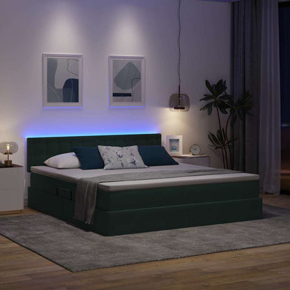 Letto con luci a strisce a LED Verde Scuro 180 x 200 cm Velluto