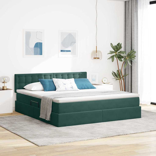 Letto con luci a strisce a LED Verde Scuro 180 x 200 cm Velluto