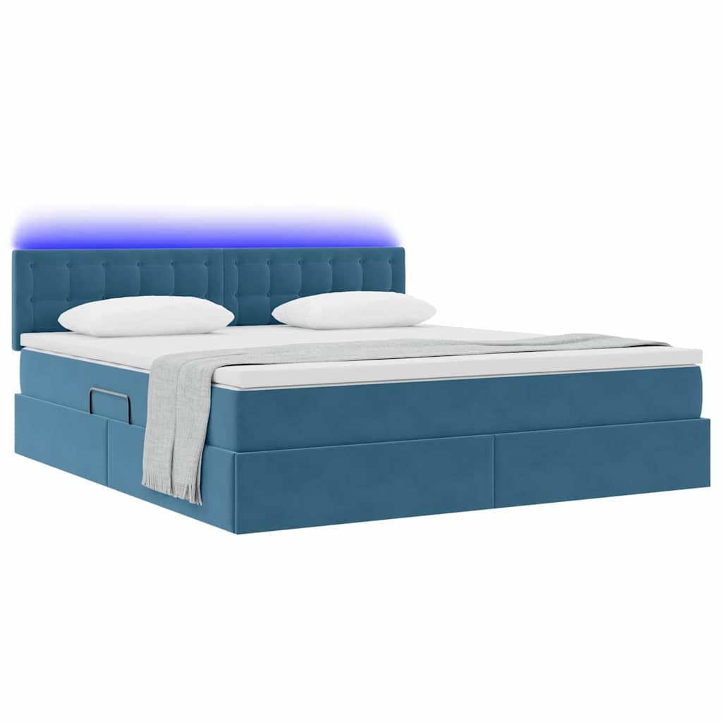 Letto con luci a strisce a LED Blu Scuro 180 x 200 cm Velluto