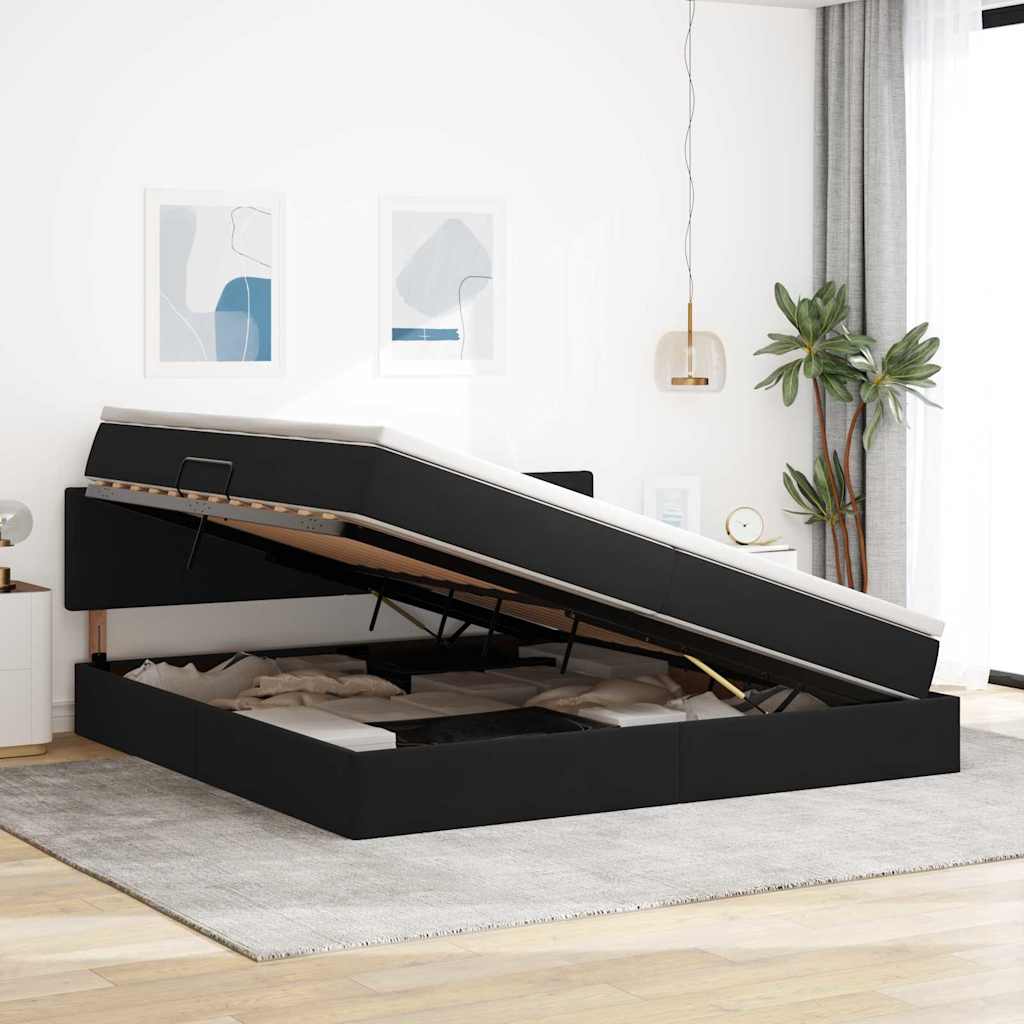 Letto con luci a strisce a LED Nero 200 x 200 cm Velluto