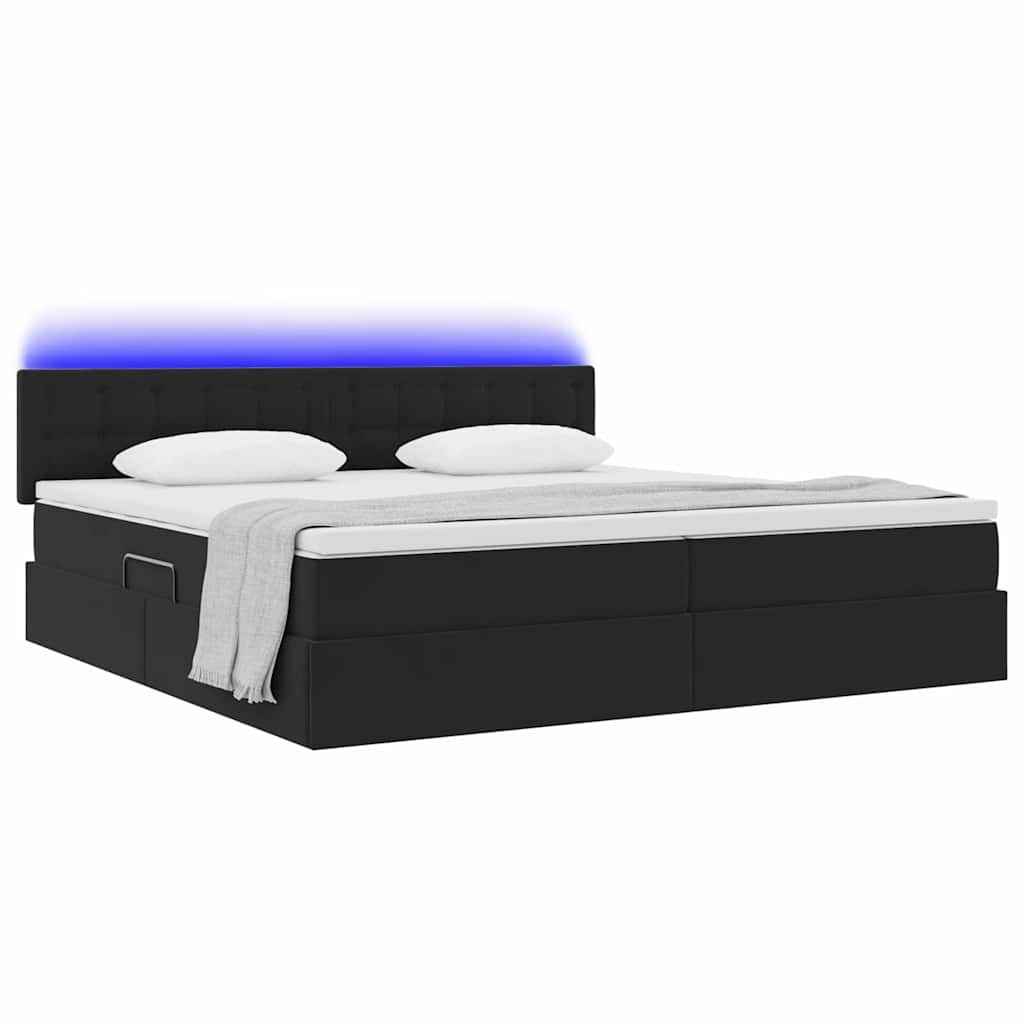 Letto con luci a strisce a LED Nero 200 x 200 cm Velluto