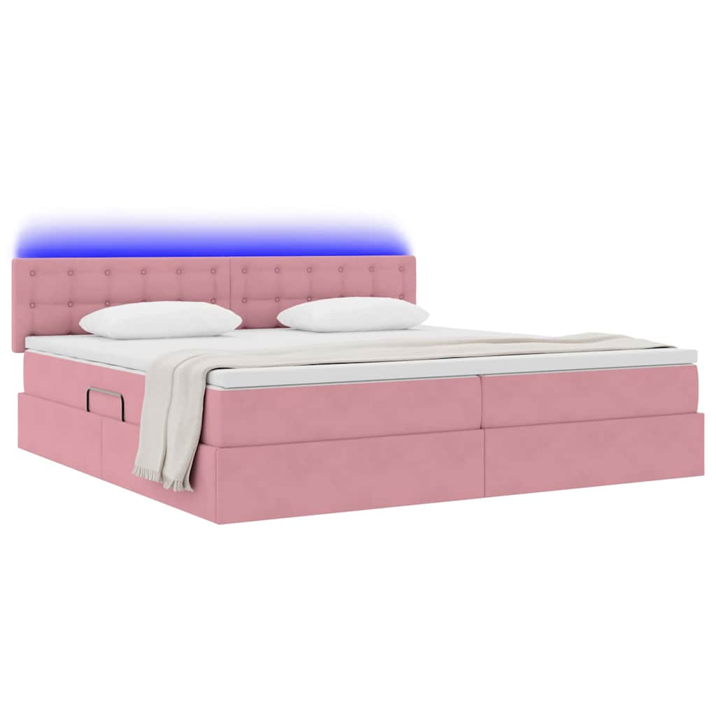 Letto con luci a strisce a LED Rosa 200 x 200 cm Velluto