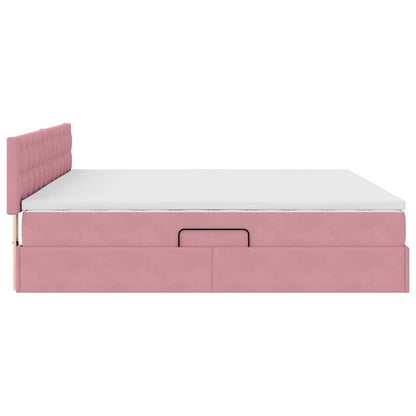 Letto con luci a strisce a LED Rosa 200 x 200 cm Velluto