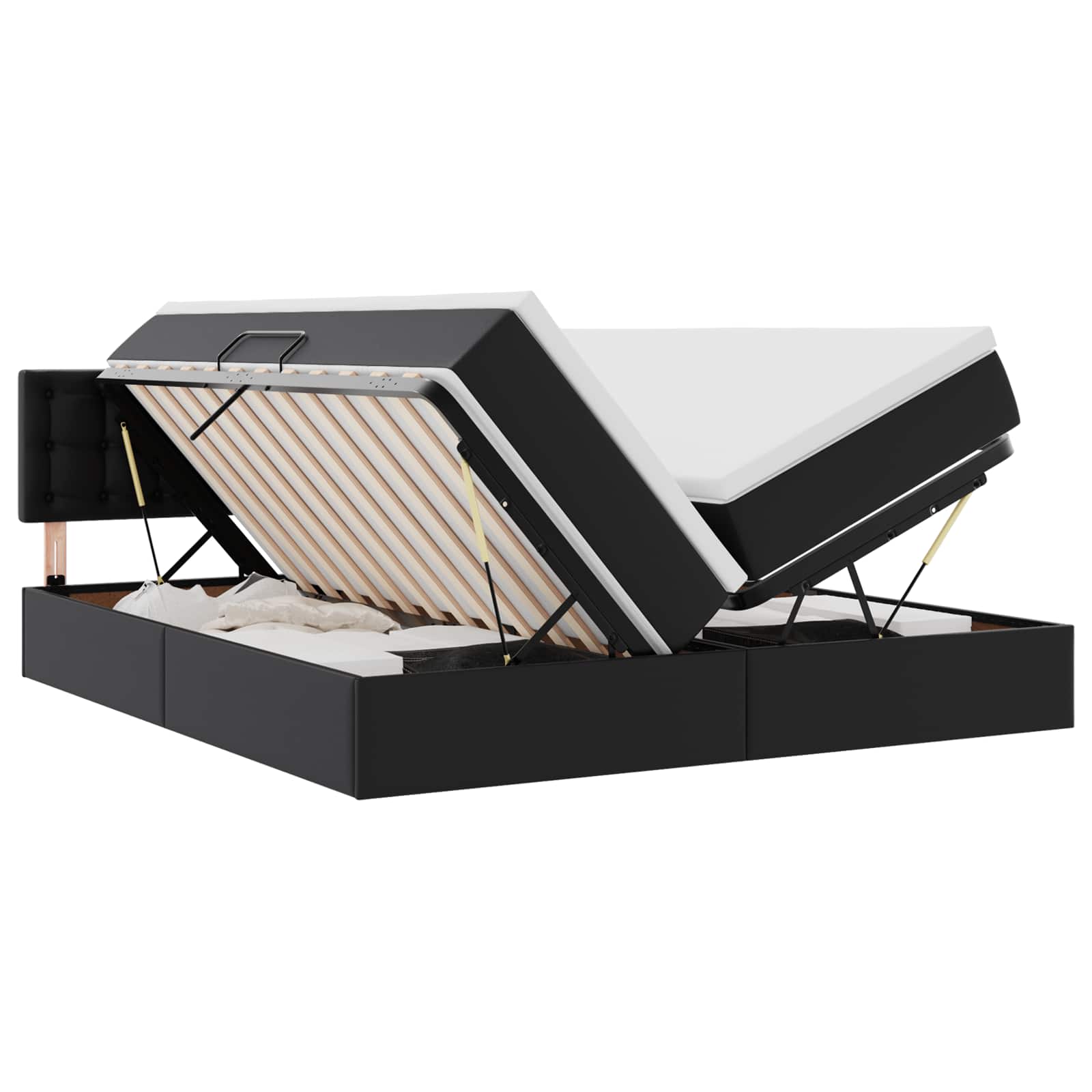 Letto con contenitore e LED Nero 180 x 200 cm Pelle Sintetica | homemem39