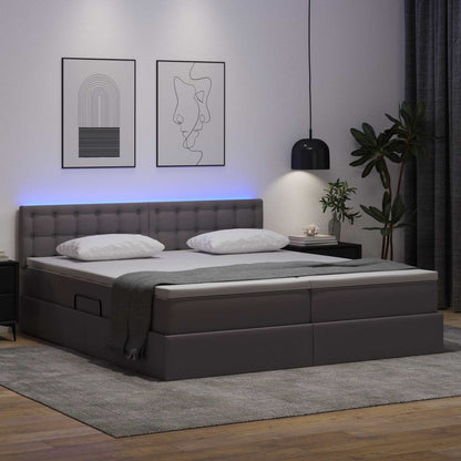 Letto con contenitore e LED Grigio 180 x 200 cm Pelle Sintetica | homemem39