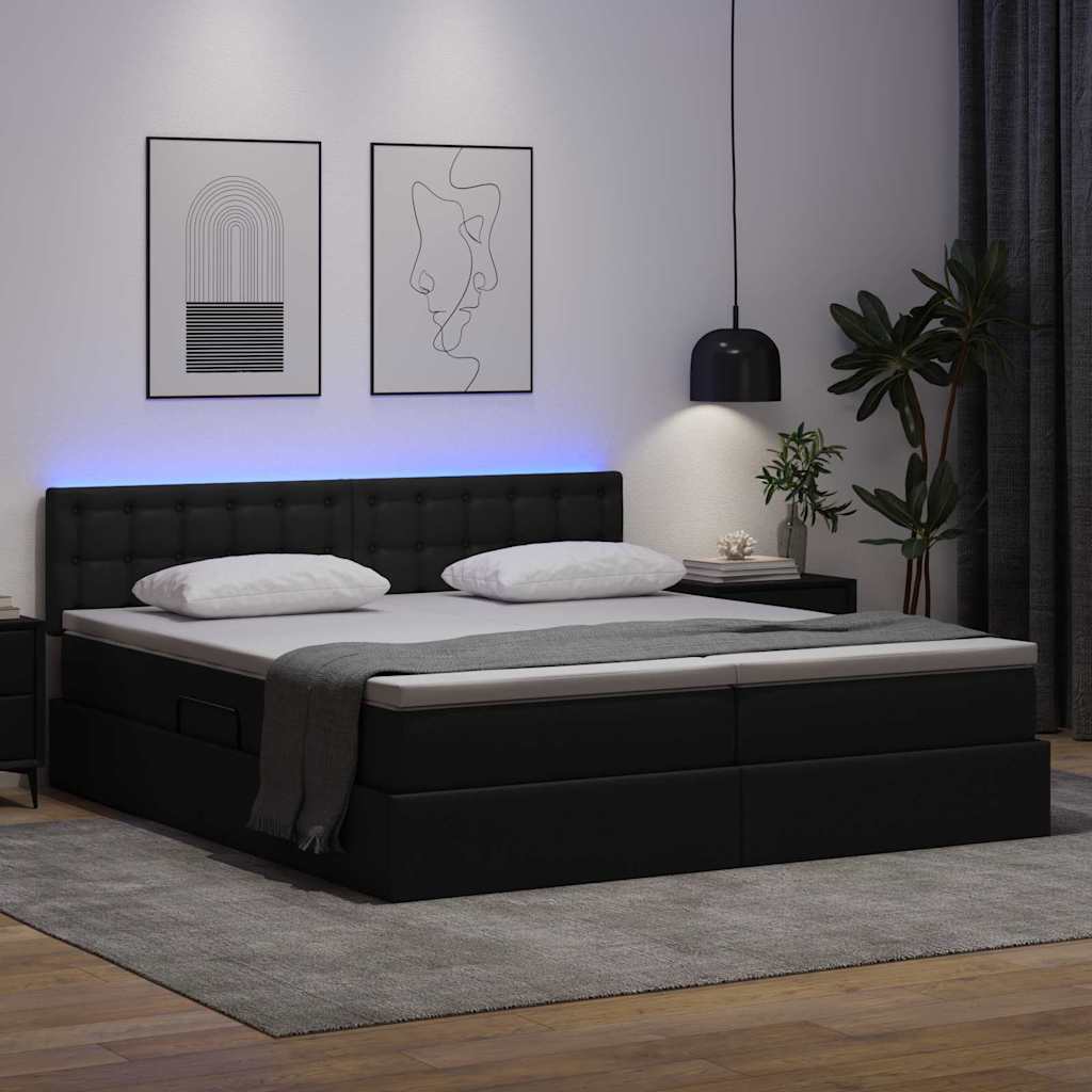 Letto con contenitore e LED Nero 200 x 200 cm Pelle Sintetica | homemem39