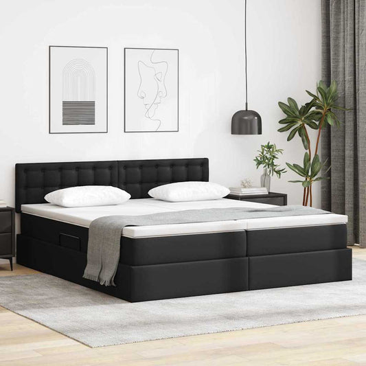 Letto con contenitore e LED Nero 200 x 200 cm Pelle Sintetica | homemem39