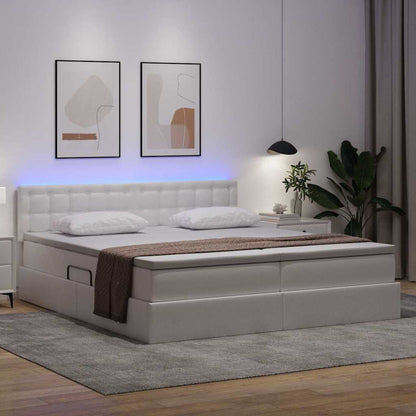 Letto con contenitore e LED con led Bianco Puro 200 x 200 cm | homemem39