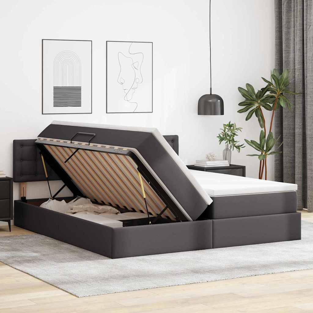 Letto con contenitore e LED Grigio 200 x 200 cm Pelle Sintetica | homemem39