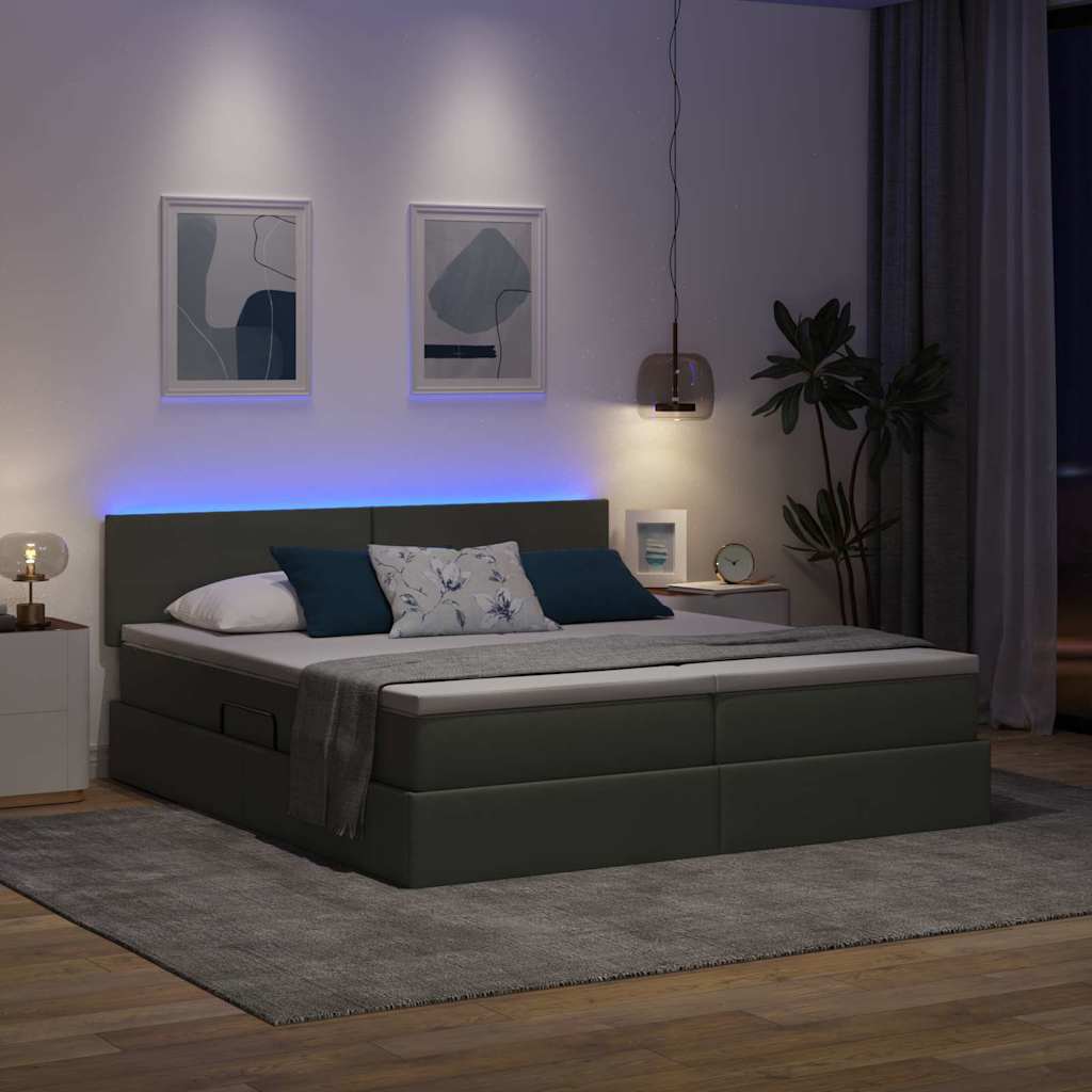 Letto con contenitore LED e materasso Grigio Scuro 180 x 200 cm