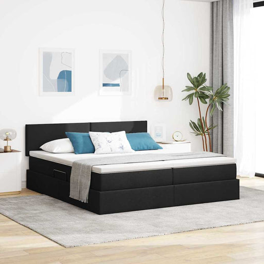 Letto con contenitore LED e materasso Nero 180 x 200 cm Tessuto