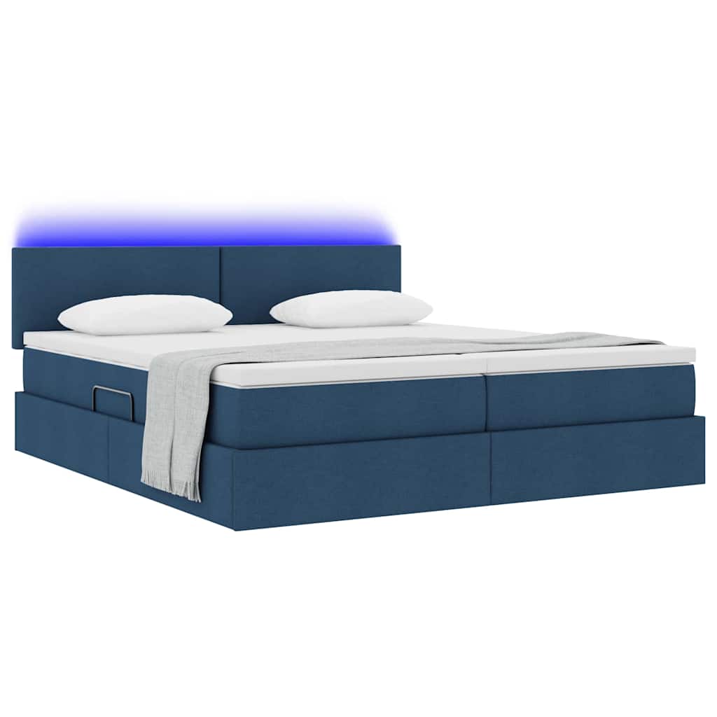 Letto con contenitore LED e materasso Blu 180 x 200 cm Tessuto