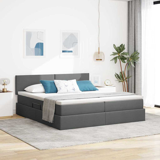 Letto con contenitore LED e materasso Grigio Scuro 200 x 200 cm