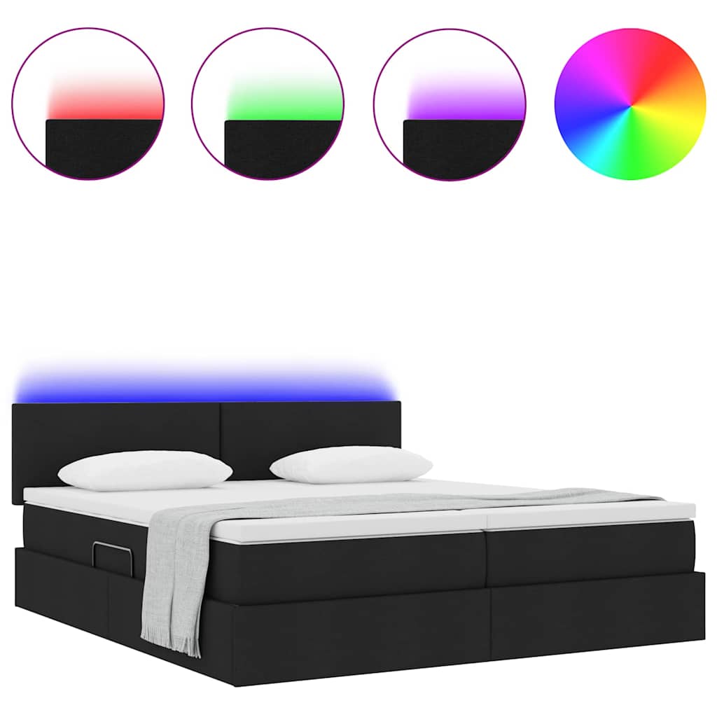 Letto con contenitore LED e materasso Nero 200 x 200 cm Tessuto