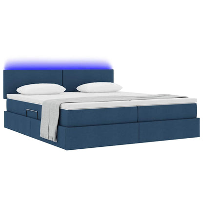 Letto con contenitore LED e materasso Blu 200 x 200 cm Tessuto