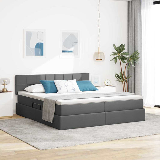 Letto con contenitore LED e materasso Grigio Scuro 180 x 200 cm