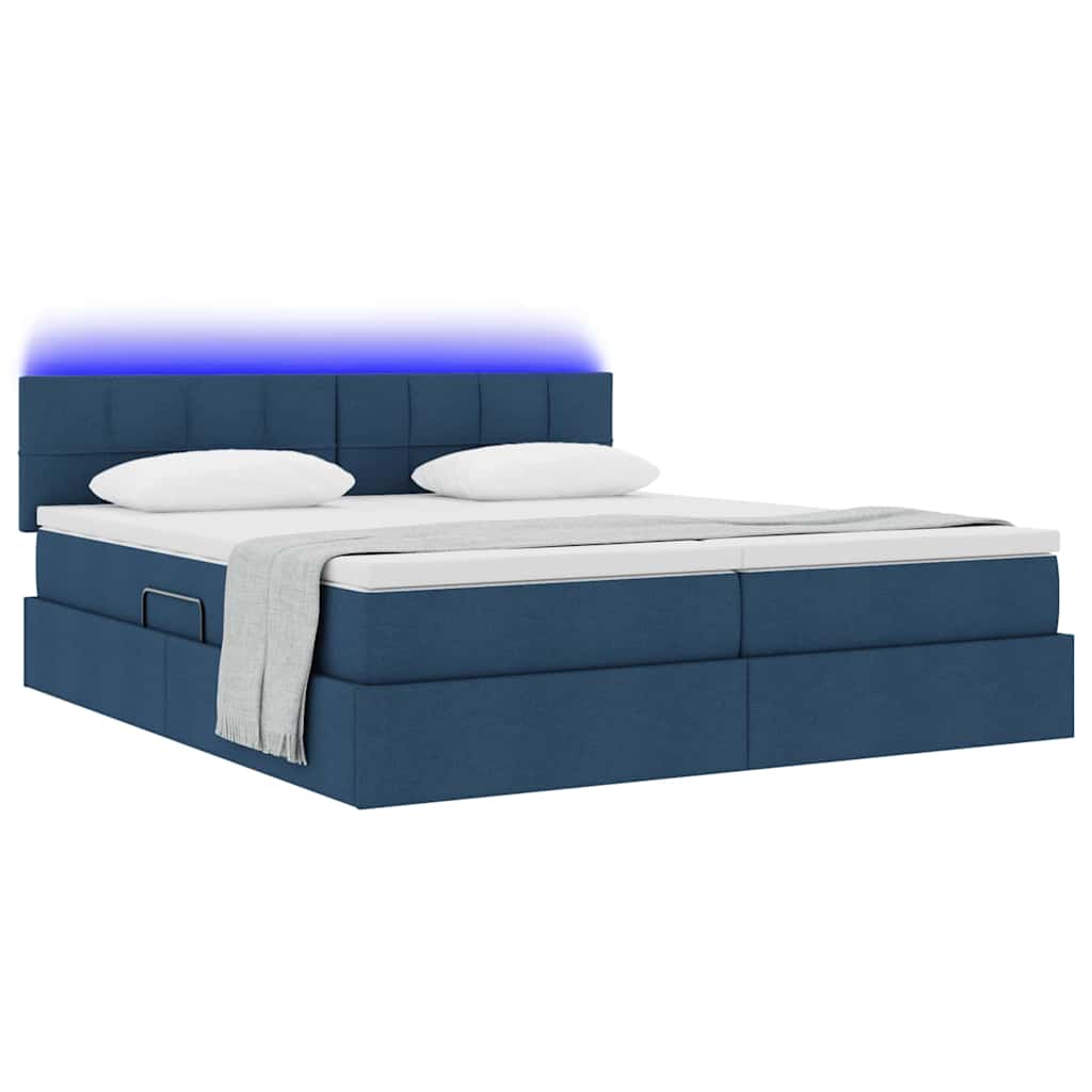 Letto con contenitore LED e materasso Blu 180 x 200 cm Tessuto