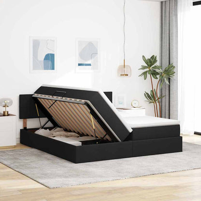 Letto con contenitore LED e materasso Nero 200 x 200 cm Tessuto