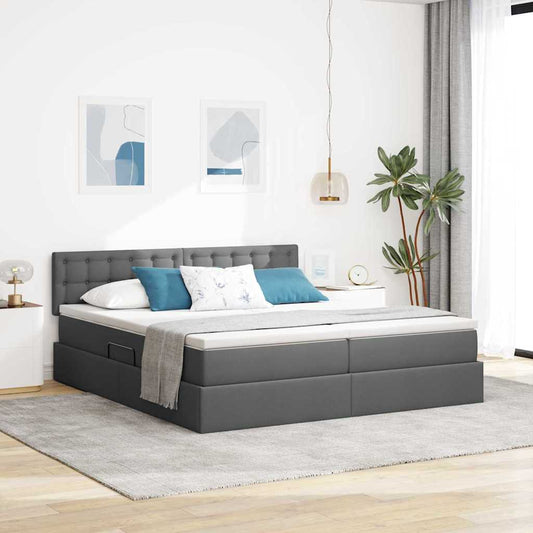Letto con contenitore LED e materasso Grigio Scuro 180 x 200 cm
