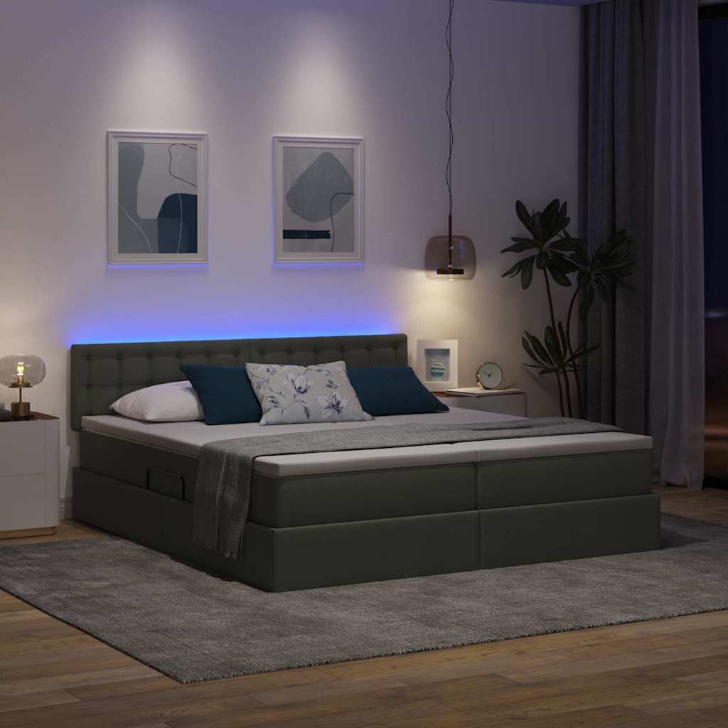 Letto con contenitore LED e materasso Grigio Scuro 200 x 200 cm